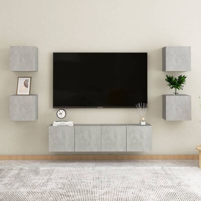 vidaXL Nástenné TV skrinky 4 ks betónové sivé 30,5x30x30 cm