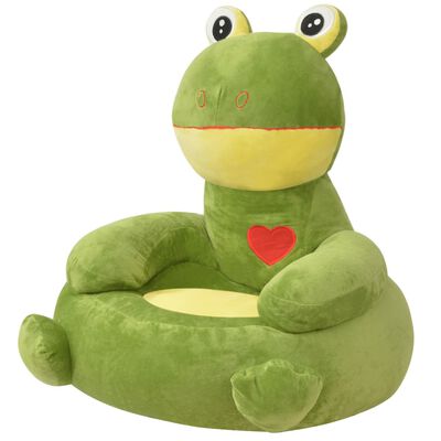 vidaXL Detské zelené plyšové kreslo, žaba