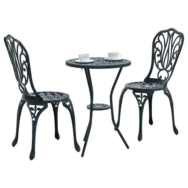vidaXL Záhradný bistro set 3 pcs Zelená Hliník