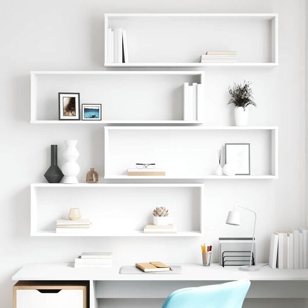 vidaXL N&aacute;stenn&eacute; police 4 ks, biele 100x15x30 cm, kompozitn&eacute; drevo