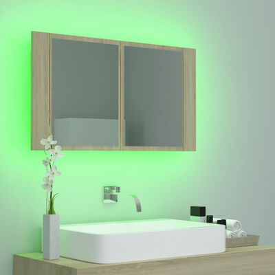 vidaXL LED kúpeľňová zrkadlová skrinka dub sonoma 80x12x45 cm akryl