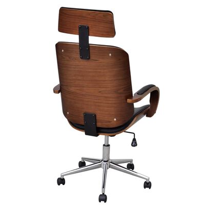 Otočná kancelárska stolička s opierkou hlavy, ohývané drevo,umelá koža