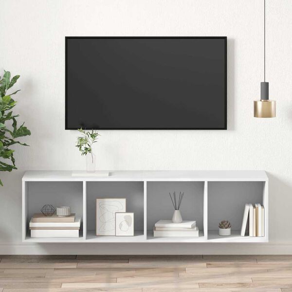 vidaXL Nástenná TV skrinka, biela 37x37x142,5 cm, kompozitné drevo