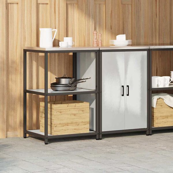 vidaXL Kuchynsk&yacute; &uacute;ložn&yacute; set s poličkou 2 pcs Strieborn&aacute; Nerezov&aacute; oceľ