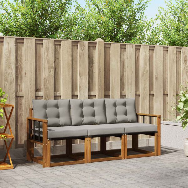 vidaXL Z&aacute;hradn&aacute; s&uacute;prava gaučov s vank&uacute;&scaron;om 3 pcs Pr&iacute;rodn&aacute; a svetlosiv&aacute;