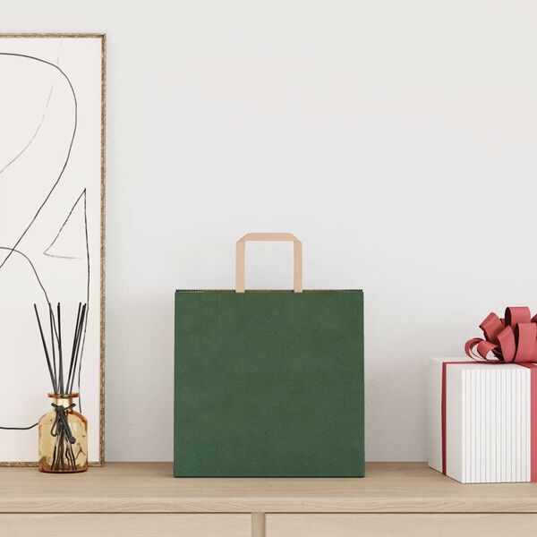 vidaXL Papierov&eacute; ta&scaron;ky 50 ks s r&uacute;čkami, zelen&eacute;, 26x17x25 cm