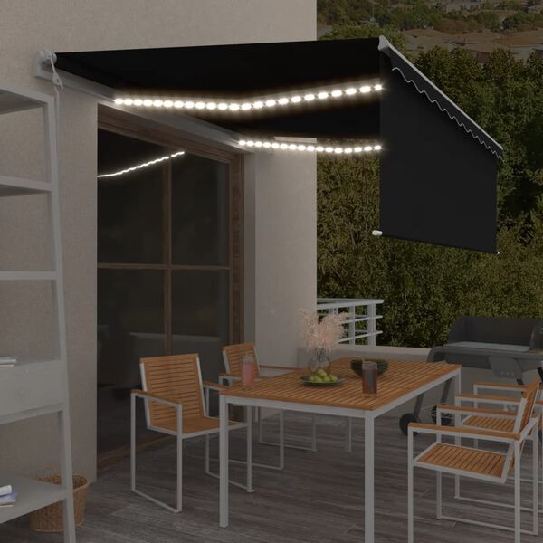 vidaXL Automatick&aacute; mark&iacute;za tienidlo&LED&senzor vetra 4x3m antracitov&aacute;
