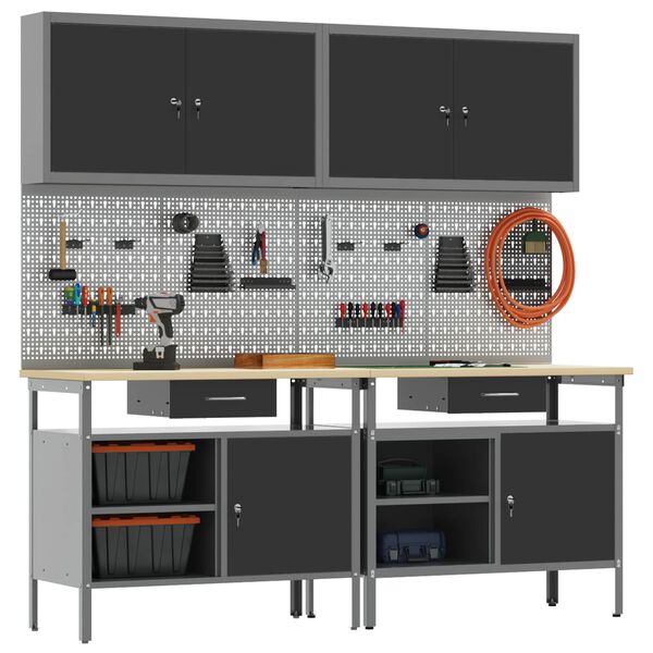 vidaXL Sada pracovn&eacute;ho stola so z&aacute;suvkou s poličkou 8 pcs Čierna