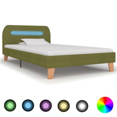 vidaXL Rám postele s LED svetlom zelený látkový 90x200 cm