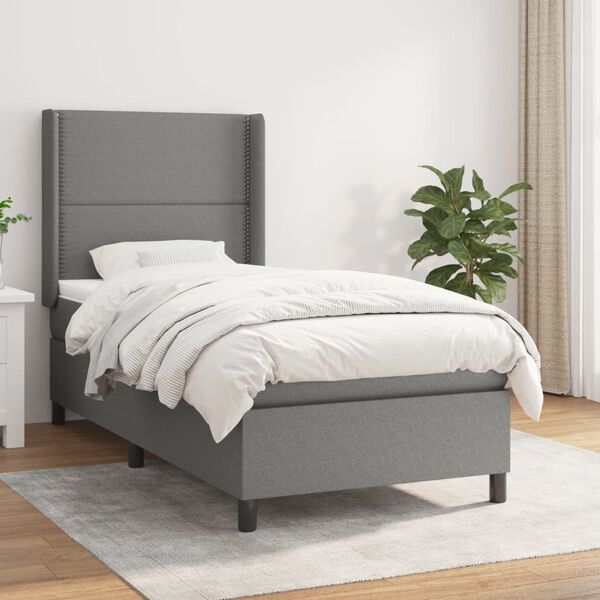 vidaXL Boxspring posteľ s matracom tmavosiv&aacute; 90x190 cm l&aacute;tka