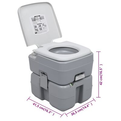 vidaXL Prenosná kempingová toaleta sivá 20+10 l
