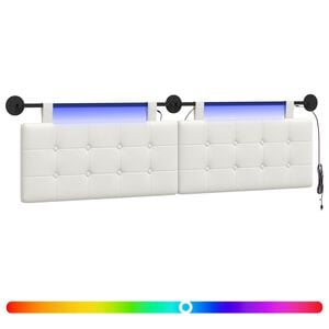vidaXL Z&aacute;vesn&eacute; čelo postele S LED svetlom Biela Umel&aacute; koža