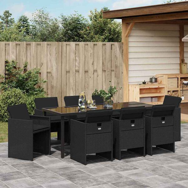 vidaXL Z&aacute;hradn&yacute; jed&aacute;lensk&yacute; set 9 pcs Čierna polyratan