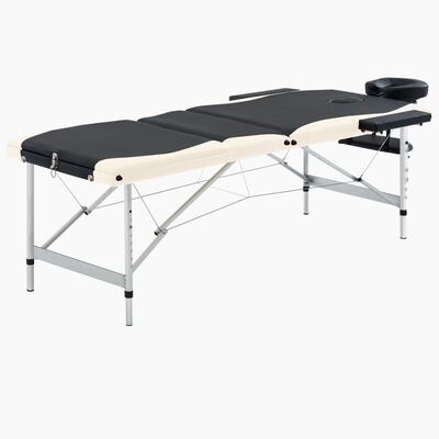 vidaXL Skladací masážny stôl, 3 zóny, hliník, čierno béžový