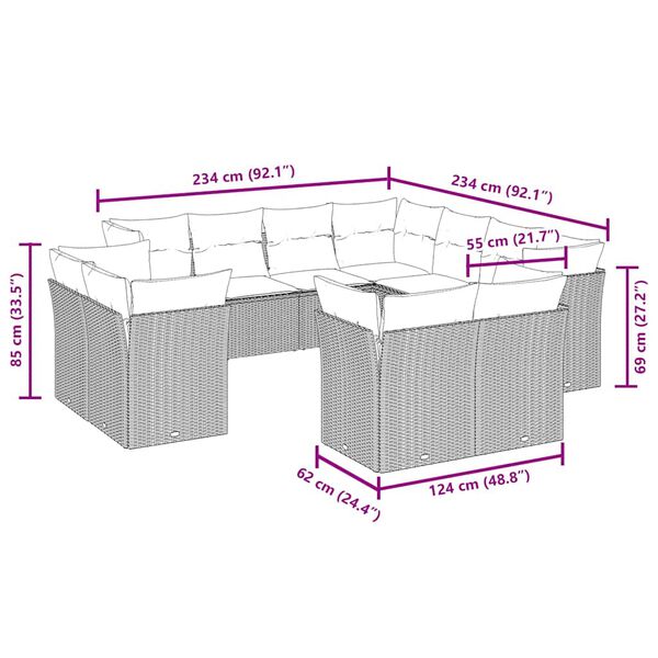 vidaXL 11-dielna záhradná sedacia súprava vankúše polyratan čierna