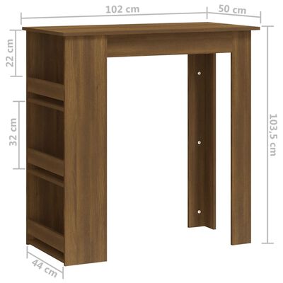 vidaXL Barový stôl s regálom hnedý dub 102x50x103,5 cm drevotrieska