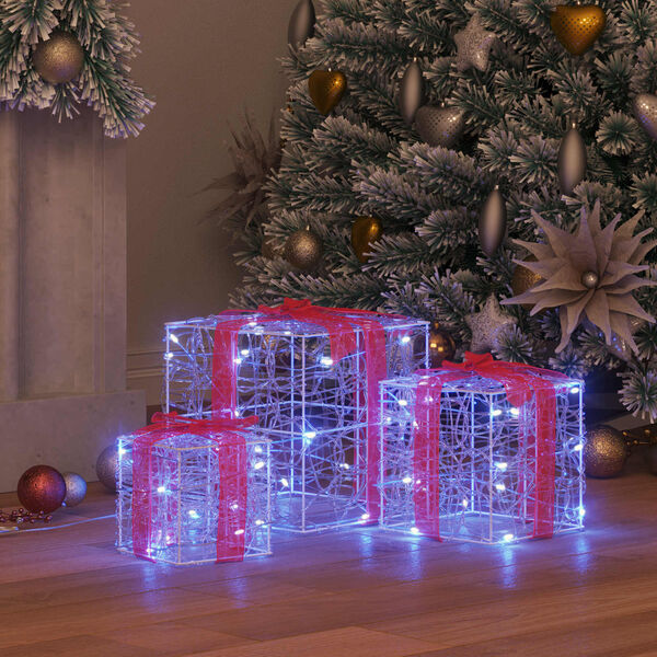 vidaXL Darčekov&aacute; &Scaron;katľa s 60 LED-i 3 pcs Modr&aacute; 20 x 20 x 20 cm Akryl