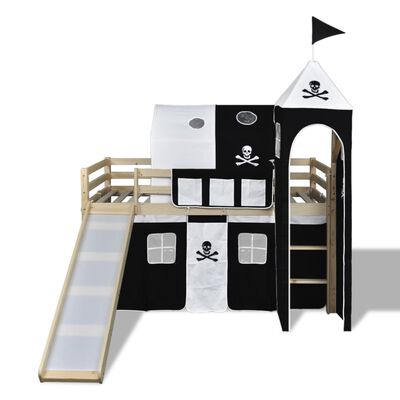 Poschodová posteľ so šmykľavkou, rebríkom, prírodná, motív Pirát