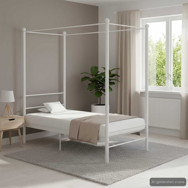 vidaXL Posteľný rám s baldachýnom biely kov 100x200 cm