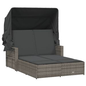 vidaXL Dvojit&eacute; ležadlo so strie&scaron;kou a podložkami, siv&eacute;, polyratan