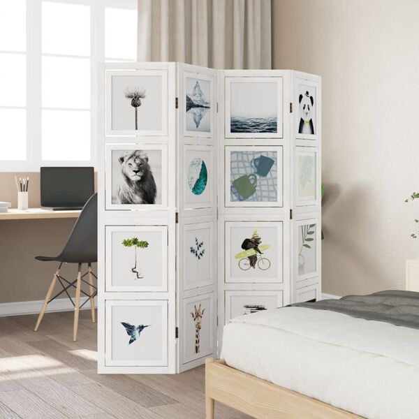 vidaXL Paraván 4 panely biely masívne drevo paulovnie