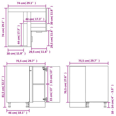vidaXL Rohová skrinka, betónová 75,5x75,5x81,5 cm, kompozitné drevo