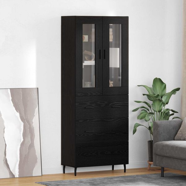 vidaXL Highboard 2 pcs Čierny dub Drevovl&aacute;knit&aacute; doska a sklo