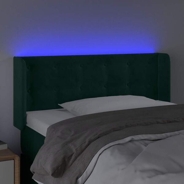 vidaXL Čelo postele s LED tmavozelen&eacute; 103x16x78/88 cm zamat