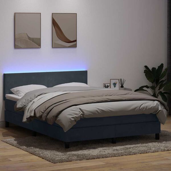 vidaXL Posteľn&yacute; r&aacute;m boxspring s matracom a LED tmavosiv&yacute; 140x210 cm zamat
