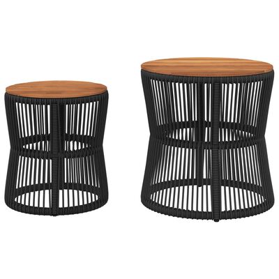 vidaXL Záhradné bočné stolíky s drevenou doskou 2 ks čierne polyratan