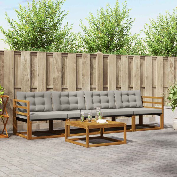 vidaXL Z&aacute;hradn&aacute; s&uacute;prava gaučov s vank&uacute;&scaron;om 5 pcs Pr&iacute;rodn&aacute; a svetlosiv&aacute;