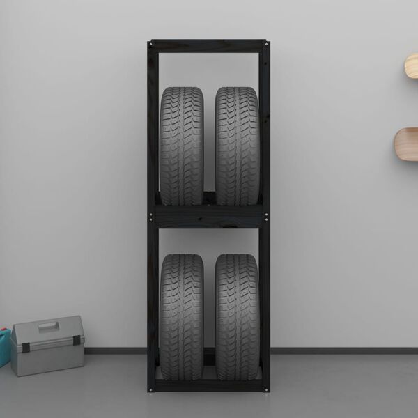 vidaXL Stojan na pneumatiky čierny 63x40x180 cm mas&iacute;vna borovica