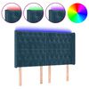 vidaXL Čelo postele s LED tmavomodr&eacute; 147x16x118/128 cm zamat