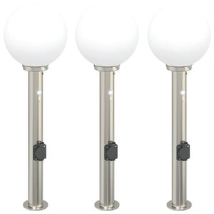 vidaXL Stĺpikov&eacute; svetl&aacute; so senzorom a z&aacute;suvkou 3 ks 80 cm nehrdzavej&uacute;ca oceľ IP44