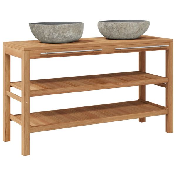 vidaXL Skrinka do k&uacute;peľne, t&iacute;kov&yacute; mas&iacute;v,s um&yacute;vadlami z riečneho kameňa