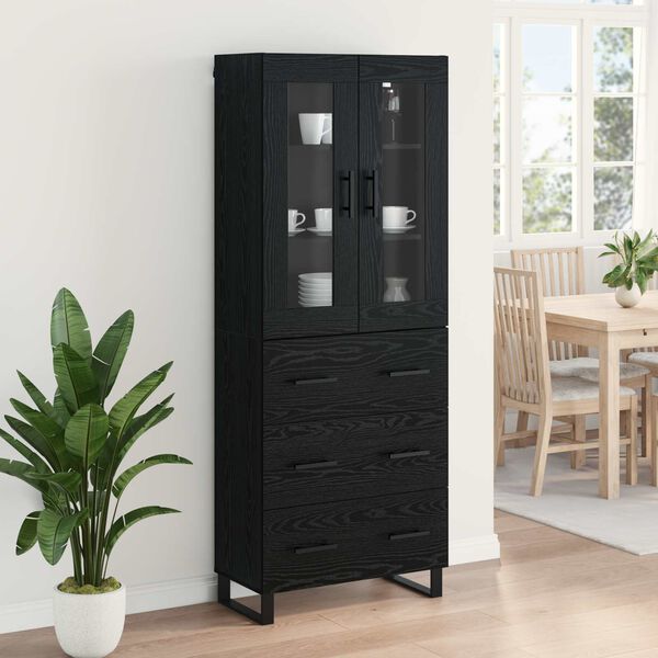 vidaXL Highboard 2 pcs Čierny dub Drevovl&aacute;knit&aacute; doska a sklo