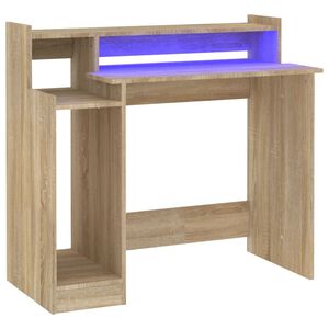 vidaXL St&ocirc;l s LED svetlami, dub sonoma 97x45x90 cm, kompozitn&eacute; drevo