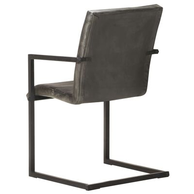 vidaXL Jedálenské stoličky, perová kostra 4 ks, sivé, pravá koža