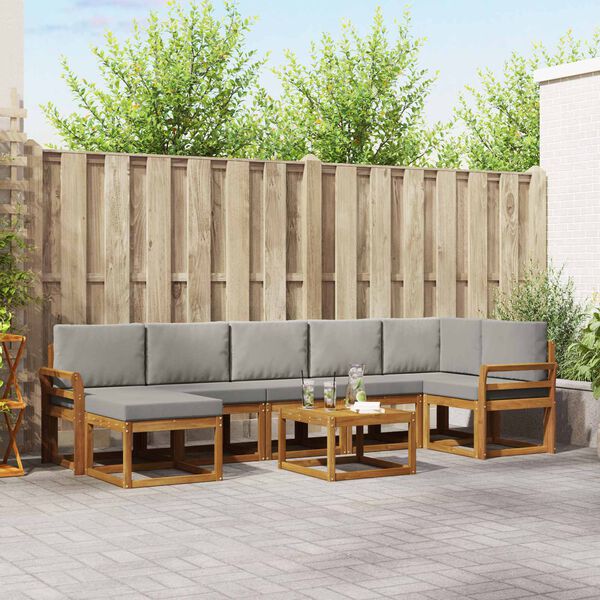 vidaXL Z&aacute;hradn&aacute; s&uacute;prava gaučov s vank&uacute;&scaron;om 8 pcs Pr&iacute;rodn&aacute; a svetlosiv&aacute;