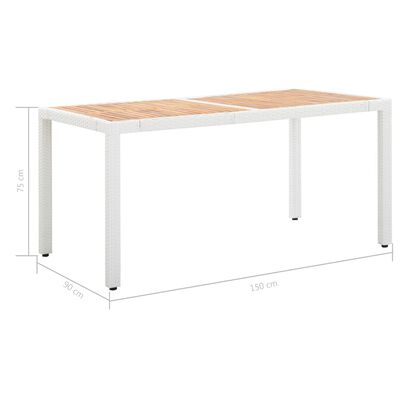 vidaXL Záhradný stôl biely 150x90x75 cm polyratan a akáciový masív