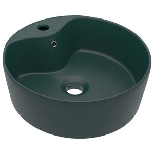 vidaXL Luxusn&eacute; um&yacute;vadlo, prepad, matn&eacute; tmavozelen&eacute; 36x13 cm, keramika