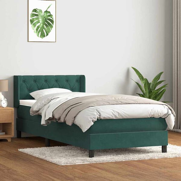 vidaXL Posteľn&yacute; r&aacute;m boxspring s matracom Tmavozelen&aacute; 80x210 cm zamat