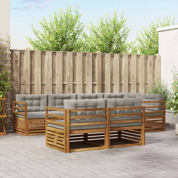 vidaXL Z&aacute;hradn&aacute; s&uacute;prava gaučov s vank&uacute;&scaron;om 7 pcs Pr&iacute;rodn&aacute; a svetlosiv&aacute;