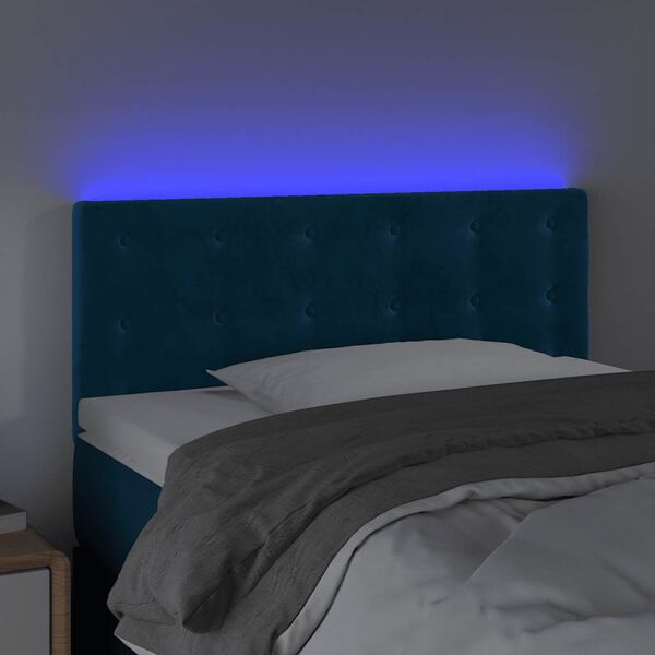 vidaXL Čelo postele s LED tmavomodr&eacute; 80x5x78/88 cm zamat