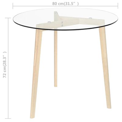 vidaXL Jedálenský stôl priehľadný 80 cm tvrdené sklo