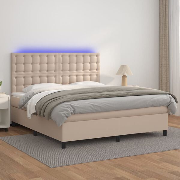 vidaXL Boxspring posteľ matrac a LED kapuč&iacute;nov&aacute; 160x200 cm umel&aacute; koža