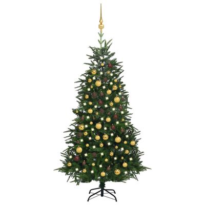 vidaXL Umelý vianočný stromček s LED a sadou gúľ, zelený 180cm PVC+PE