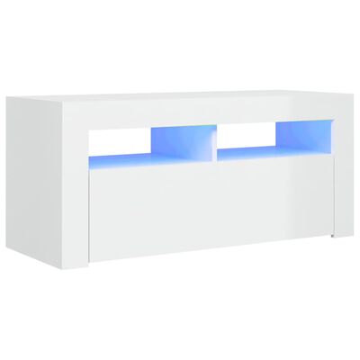 vidaXL TV skrinka s LED svetlami lesklá biela 90x35x40 cm