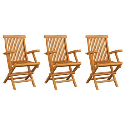 vidaXL Záhradné stoličky s krémovo-bielymi podložkami 3ks tíkový masív
