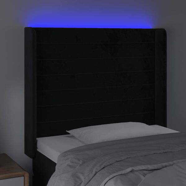 vidaXL Čelo postele s LED čierne 103x16x118/128 cm zamat